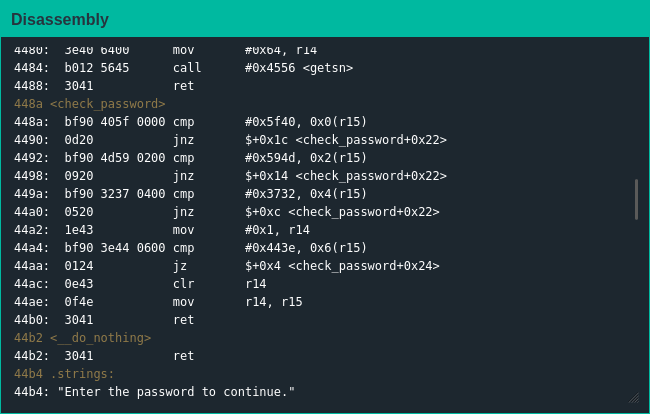 A screenshot of the disassembly of the check_password function
